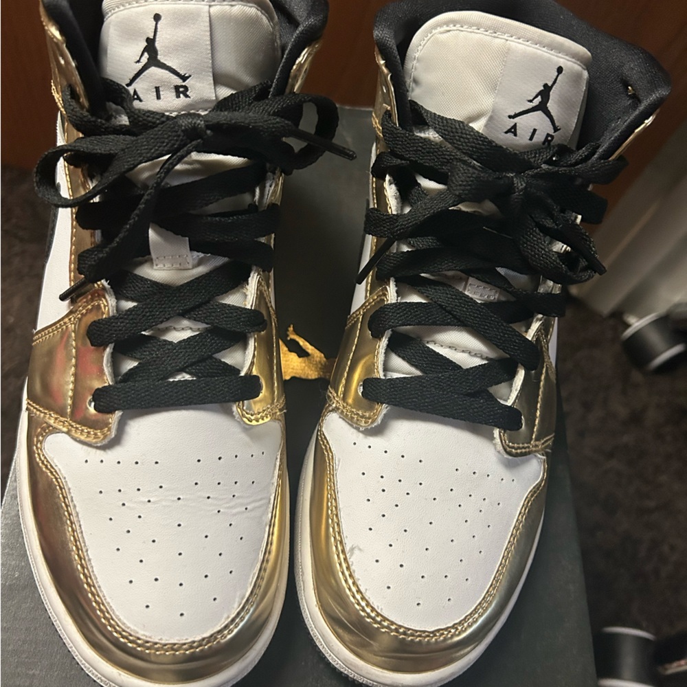 Air Jordan White and Gold Sneakers
